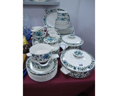 Staffordshire Midwinter Tableware, of approximately sixty one pieces, plates, side plates, tureens, coffee pot, coffee cups.