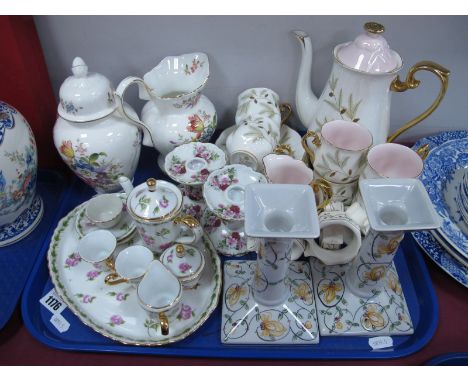 Royal Albert 'Braemar' Coffee Service (a/f), pair candlesticks, miniature 'Regal' tea service on tray, Aynsley 'Howard Sprays