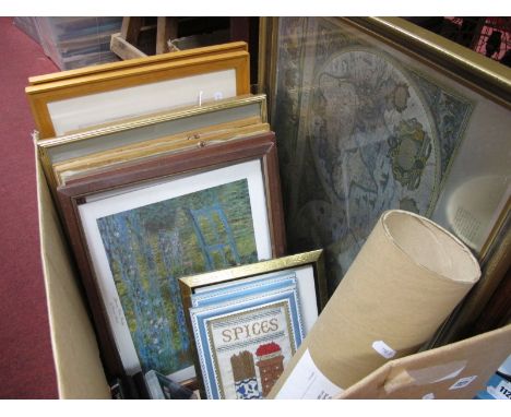 A Quantity of Prints, tapestry, etc:- One Box.