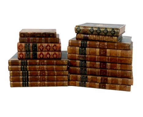 A group of eighteen 18th and 19th century books with tooled leather bindings, comprising England's Battles by Sea and Land, v