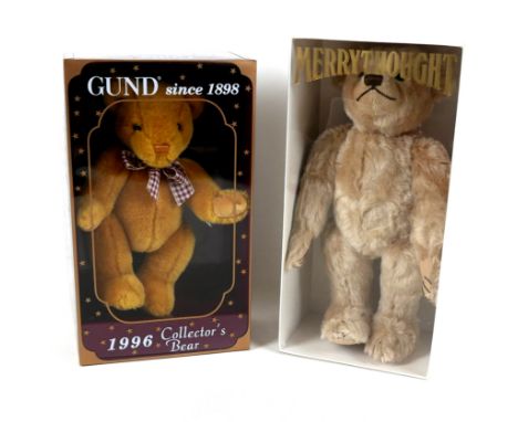 A Merrythought Year 2000 teddy bear, with growler, boxed, 31cm high, together with a Gund 1996 Collector's Bear, boxed, 23cm 