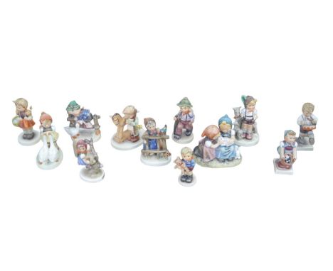 A collection of twelve Hummel figurines, largest a figurine of an alpine shepherd boy, 11.5cm high. (12) 