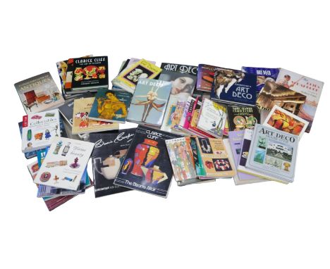 A collection of reference books and catalogues, mostly relating to collecting Clarice Cliff, and the Art Deco period. (2 boxe