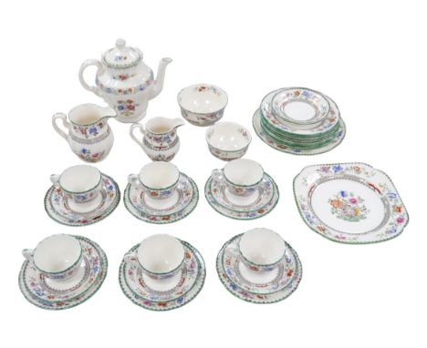 A Copeland Spode Chinese Rose pattern part tea service, with over 30 pieces including tea pot, sugar bowl, milk jug and six t