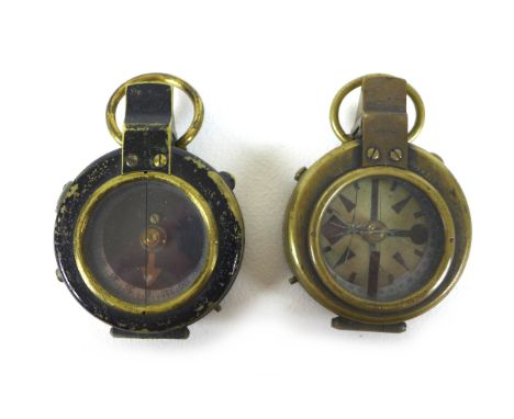 Two military compasses, comprising a 1917 WWI Verners Marching Compass, No 97506, with D. Stocks Edinburgh Leather Case, toge