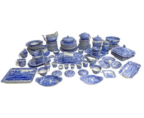 A large collection of blue and white Copeland Spode Italian wares, including tureens, tea cups, plates and serving dishes. (3