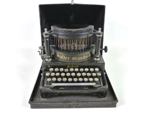 A Salter Standard Improved No 6 typewriter, black enamelled, in original tin carry case, 32.5 by 29 by 28.5cm high. 