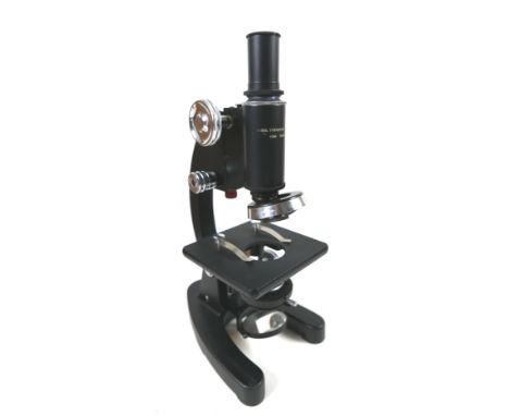 A Cooke Troughton &amp; Simms microscope, 31cm high, in fitted mahogany case with key, 22 by 16.5 by 35.5cm high, together wi