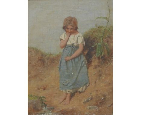 Alfred Downing Fripp (1822-1895): portrait of a pensive little girl, oil on canvas, indistinctly signed, 39.5 by 29.5cm, fram