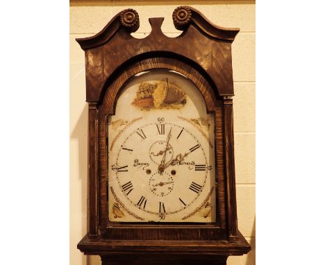 Antique oak cased chiming 8 day longcase clock with repainted dial by Simpson of Cockermouth with weights and pendulum