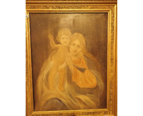 Large antique oil on canvas Mother and Child signed Skelaner K 70 x 91 cm