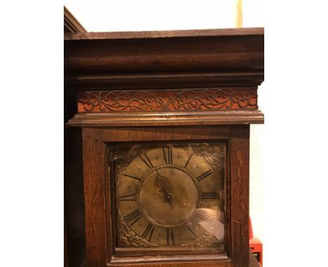 Early brass faced oak cased single hand and single weight longcase clock