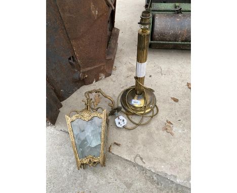 A BRASS TABLE LAMP BASE AND A WALL MOUNTED LAMP 