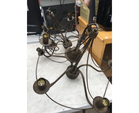 A PAIR OF BRASS EFFECT CHANDELIER STYLE LIGHT FITTINGS 