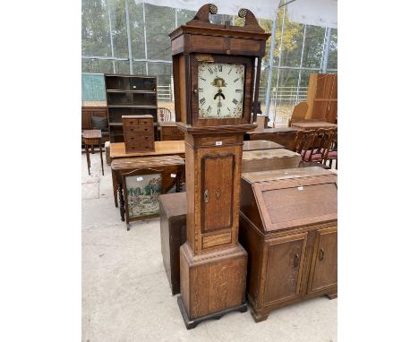 AN OAK LONG CASE CLOCK 