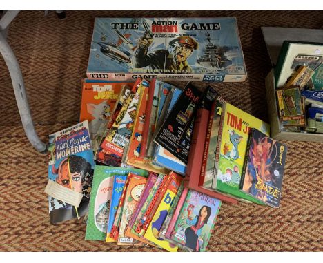 A LARGE ASSORTMENT OF VINTAGE CHILDREN'S BOOKS AND ANNUALS TO ALSO INCLUDE 'THE ACTION MAN' BOARD GAME 