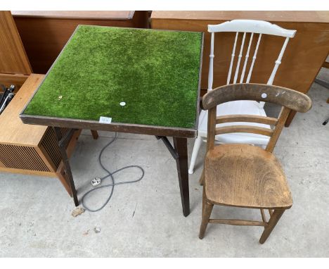 A FOLDING CARD TABLE AND TWO CHAIRS 