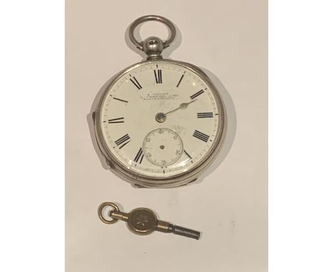 A HALLMARKED LONDON SILVER FUSEE POCKET WATCH WITH KEY. MAKER T SWAINE 11 CHESTER GATE, MACCLESFIELD. NO MINUTE OR SECOND HAN