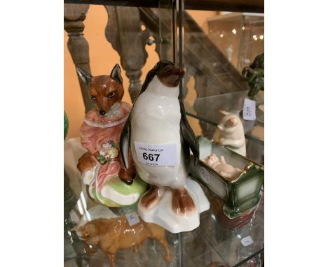 A TRIO CERAMIC ORNAMENTS TO INCLUDE A PENGUIN ETC 