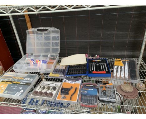 A QUANTITY OF TOOLS TO INCLUDE 34 PIECE TAP AND DIE SET, SCREW DRIVER SETS, 12 PIECE RECIPROCATING SAW BLADES ETC. 