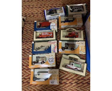 A GROUP OF ELEVEN BOXED VINTAGE CARS AND VANS TO INCLUDE WHISKY TRAIL AND DAYS GONE BY ROYAL MAIL 
