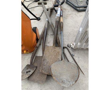 VARIOUS GARDEN TOOLS TO INCLUDE SPADE, FORK ETC. 