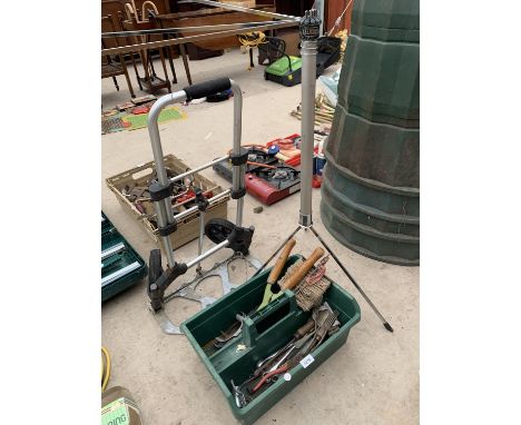 A 'SERVIS' PROTRACTABLE EXHIBITION STAND ALONG WITH SACK TRUCK AND FURTHER TOOLS 