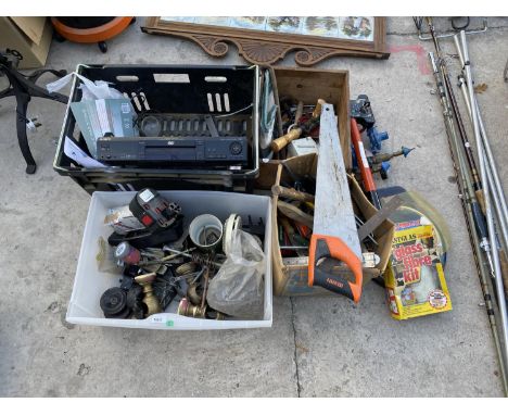 VARIOUS TOOLS AND HARDWARE - SAW, STEERING LOCK, GAS VALVES ETC 