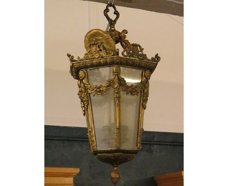20th century gilt brass hanging lantern