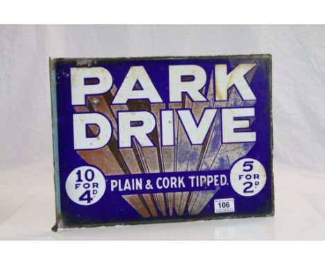 Vintage Enamel Double Sided Sign ' Park Drive, Plain &amp; Cork Tipped '