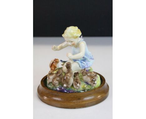 Royal Worcester ceramic Figurine "A Woodland Dance" by F G Doughty, numbered 3076/2 with Wooden stand, approx 11.5cm tall in 