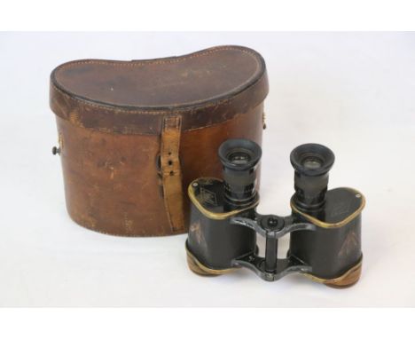 A Pair Of World War One / WW1 British Military Issued Dolland Prismatic x6 Field Binoculars With Original Leather Case. Both 