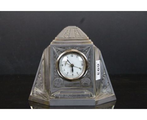 Art Deco French clock "Souvenir de Lourdes" with alarm in working condition at appraisal 