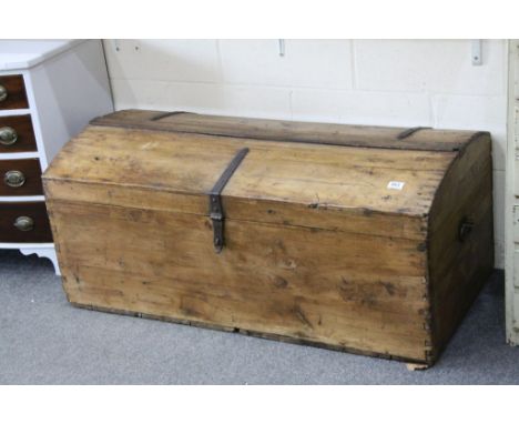 Antique Pine / Chestnut&nbsp; Large Dome Top Chest / Travelling Trunk with Iron Hinges and Carrying Handles, 46" long x 20" h