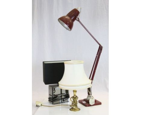 Vintage angle poise lamp, one other modernist mirrored lamp and a bedside lamp 