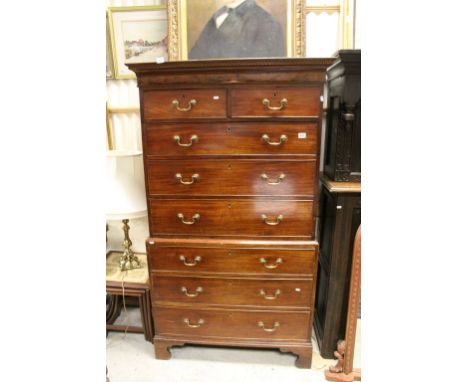 George III Mahogany Chest on Chest of Two Short Drawers and Six Long Drawers with Greek Key Carved Cornice, raised on Bracket