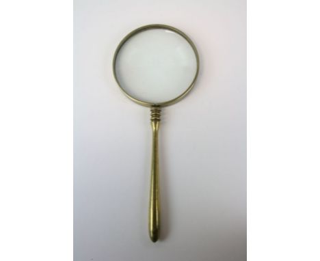 Vintage hand held Brass Magnifying Glass, approx 23.5cm long