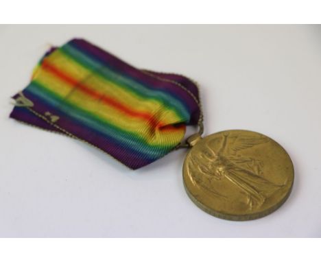 A British World War One / WW1 Full Size Victory Medal With Original Ribbon Issued To 205594 PTE. H. GLOSSOP Of The Kings Own 