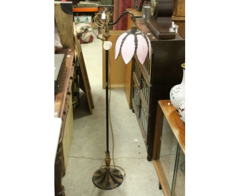 Vintage floor standing lamp with flower design and pink petal shaped shade 