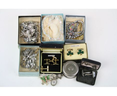 Mixed collection of vintage Marcasite &amp; other Costume jewellery &amp; a Travel Inkwell