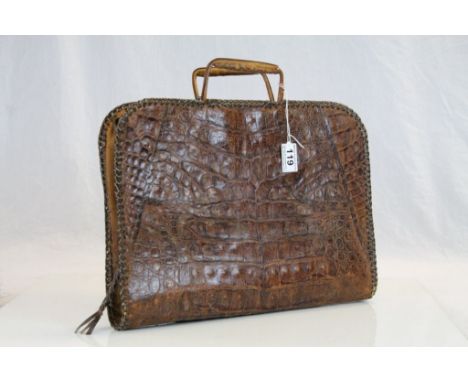 Vintage Crocodile Skin Stationery Case with fitted leather interior