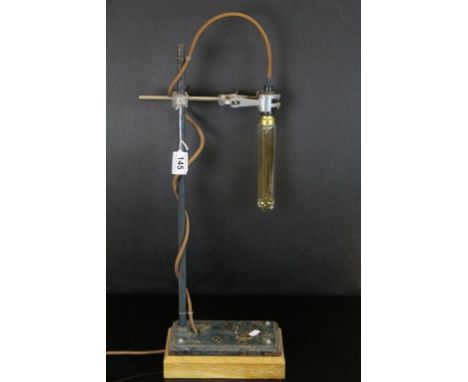 Retro Industrial Lamp made from a vintage Test tube holder, stands approx 57cm to include the Wooden base