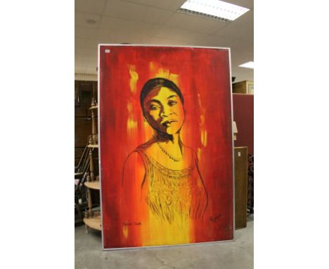 Large Gouache on Board Head &amp; Shoulder Portrait of Bessie Smith signed Roga, framed, 119cms x 182cms