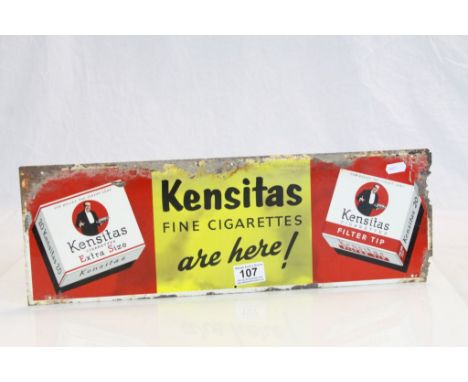 Vintage Tin Advertising Sign for "Kensitas Fine Cigarettes", measures approx 50.5 x 17cm