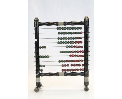 Vintage painted Wooden Abacus with red &amp; green bead counters and standing approx 38cm