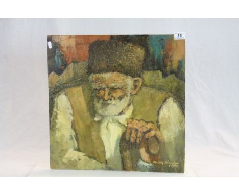 Unframed Bulgarian Oil on board Portrait of a Peasant gentleman, signed &amp; dated 1989, measures approx 50 x 50cm