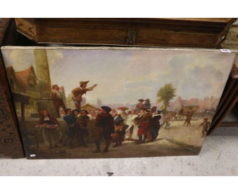 Cecil Cross oil on canvas painting marketplace scene with figures listening to a speaker,singed and dated 1910 dimensions 61 