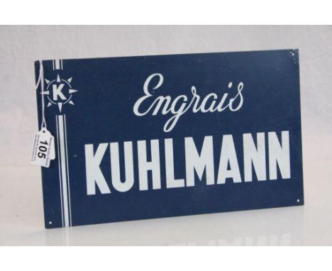 Vintage Aluminium advertising Sign marked "Engrais Kuhlman", measures approx 20 x 33cm
