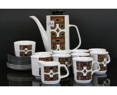 J &amp; G Meakin retro coffee set to include eight mugs and saucers, jug, sugar bowl and pot in the Maori Pattern