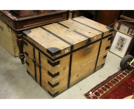 Late 19th / Early 20th century Pine Iron Bound Admiral's Sea Chest / Travelling Trunk, the interior fitted with a series of d